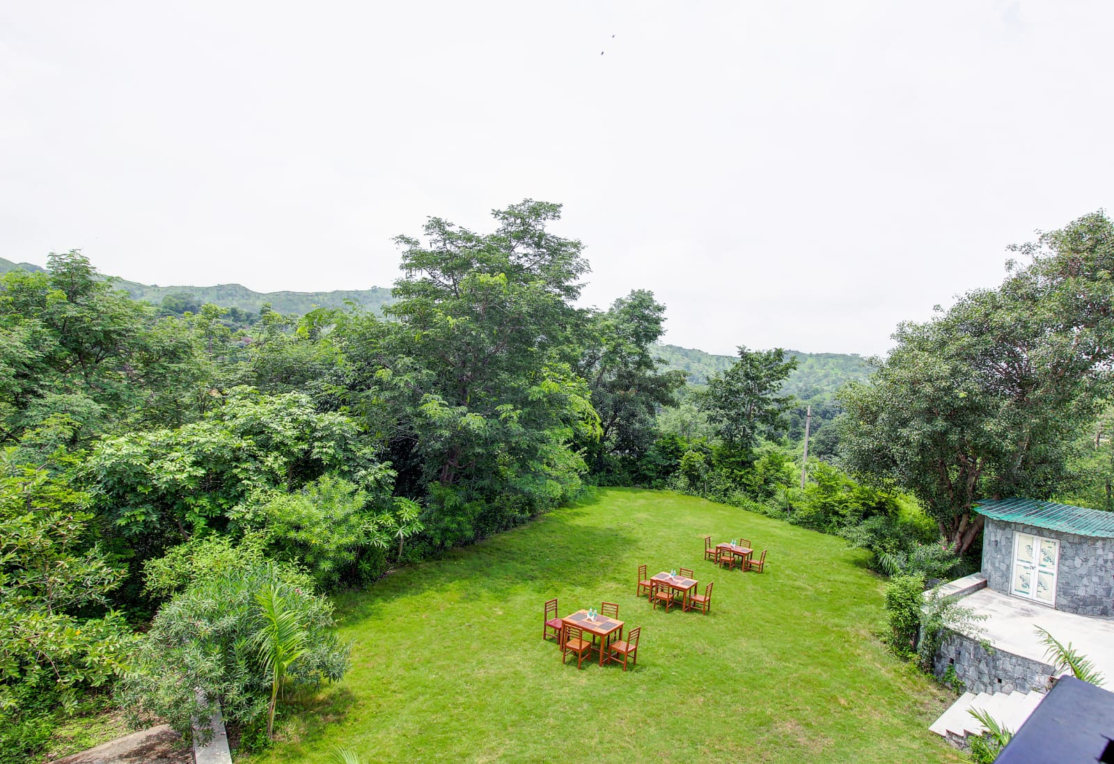 Garden seating with Aravalli backdrop