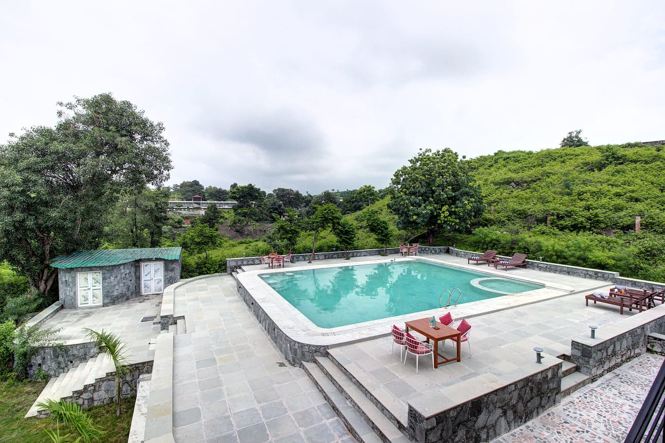 Pool view surrounded by trees